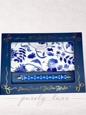 Studio Oh! Blue Floral Pencil Pouch & Polka Dot Gel Pen Gift Set